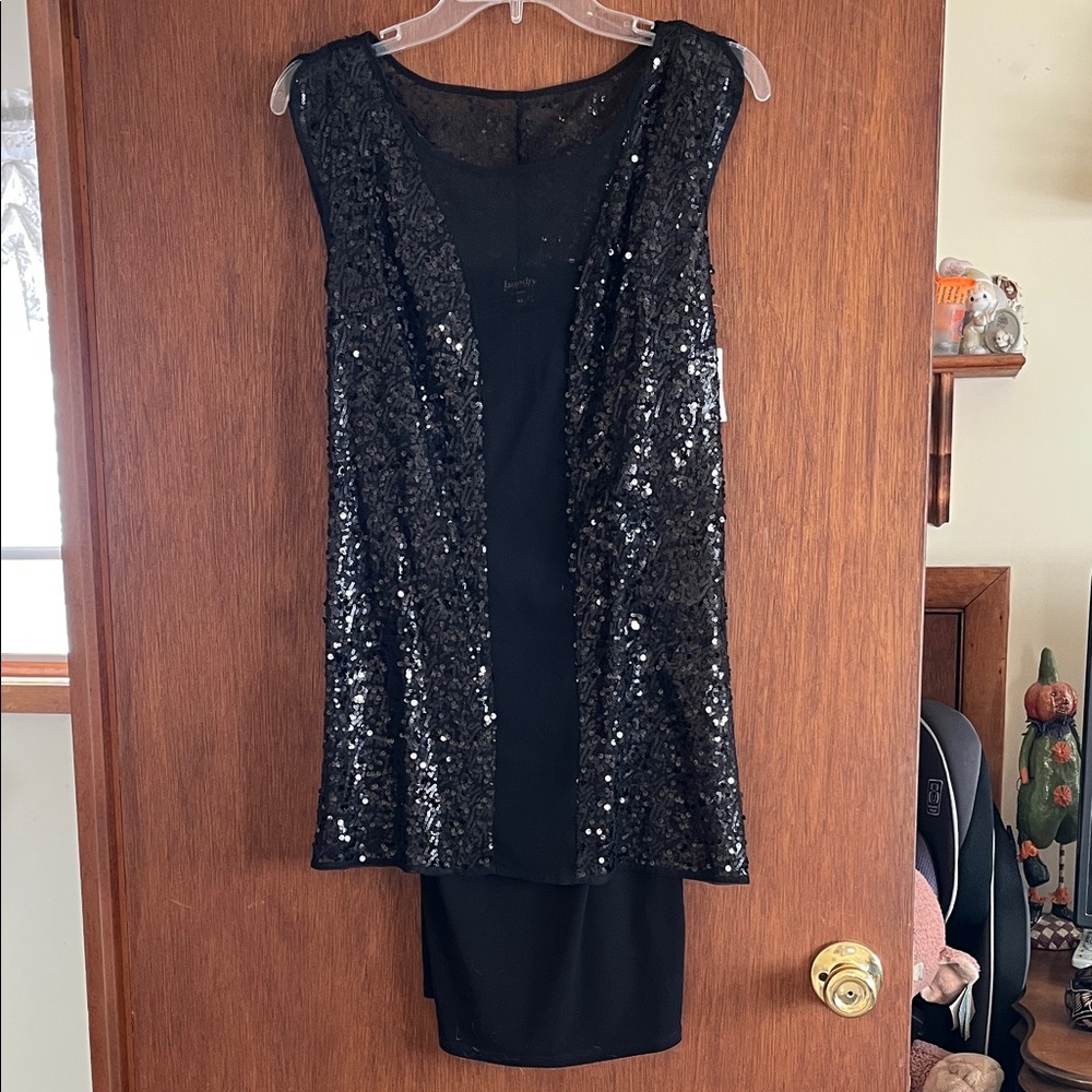 Laundry By Shelli Segal Black Sequin Mesh Dress